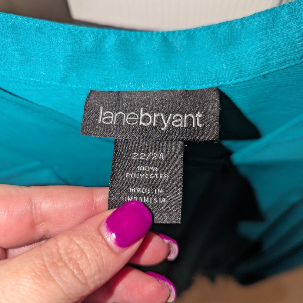 Lane Bryant Sheer Teal Blouse - Picture 2 of 5